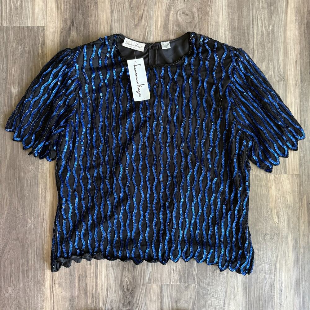 Vintage Lawrence Kazar Beaded Sequin Silk Lined Top Shirt Size 3XL NEW NWT